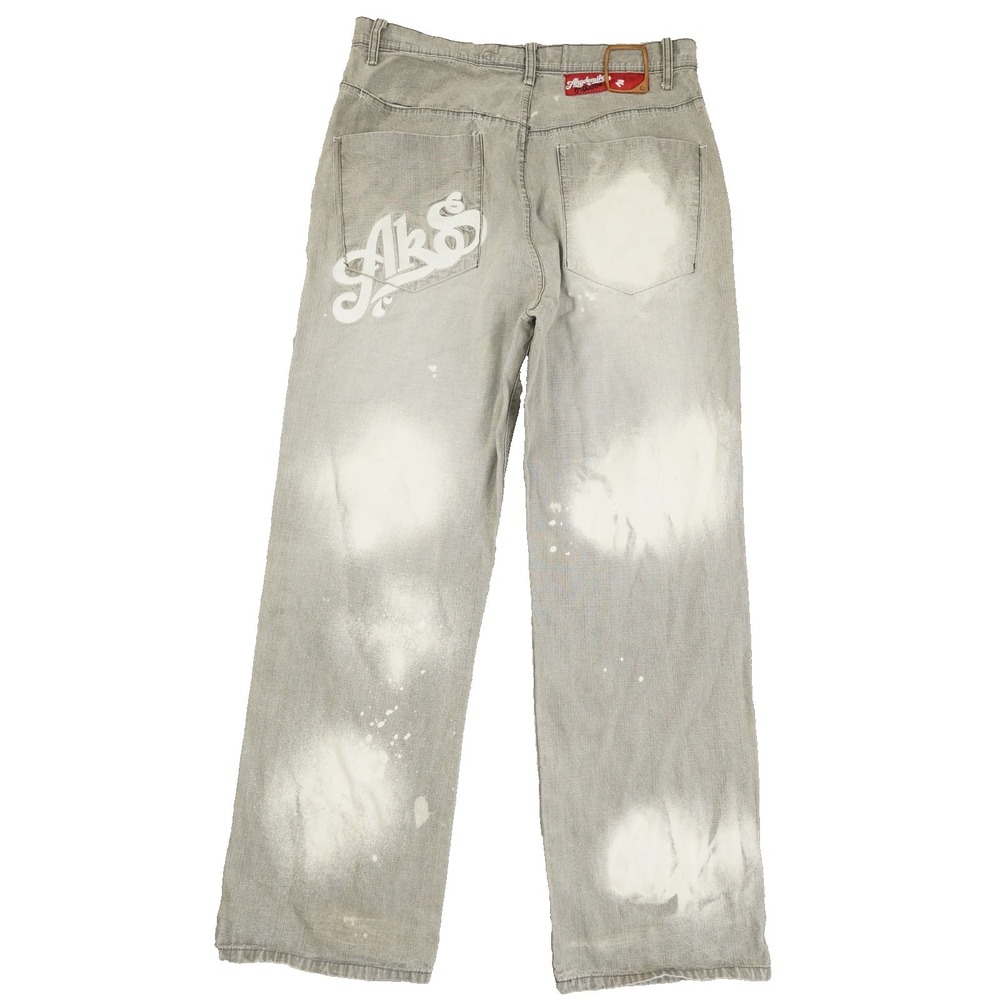 Akademiks Vintage Y2K Jeans Size 34 Grey Embroidered Baggy Streetwear Hip Hop